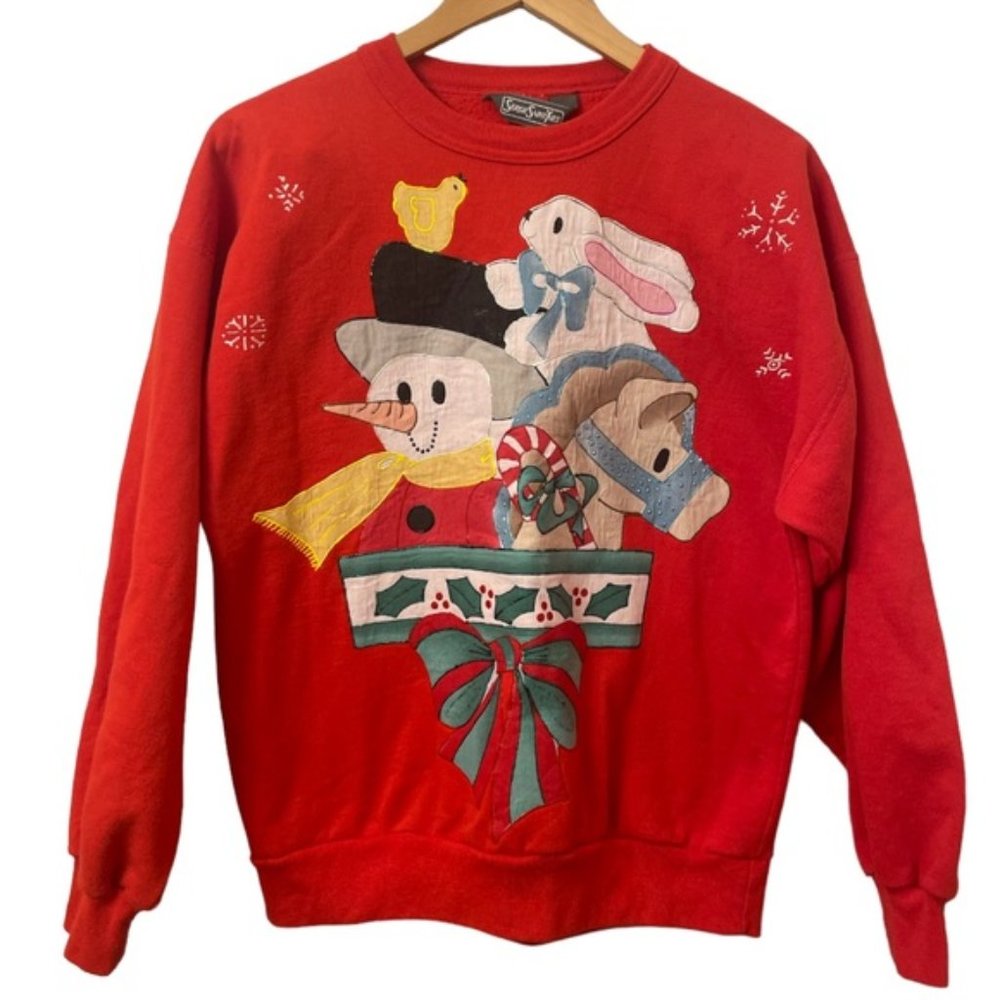 Vintage ugly Christmas holiday Serge Saint Yves appliqué sweatshirt